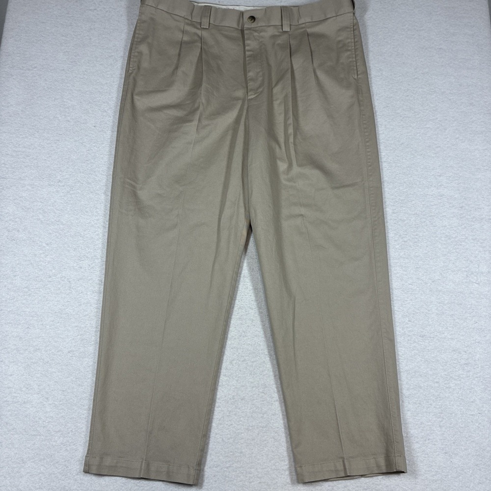 Oak Hill Mens Pleated Dress Pants Khaki 44x30 Office Business Casual Preppy